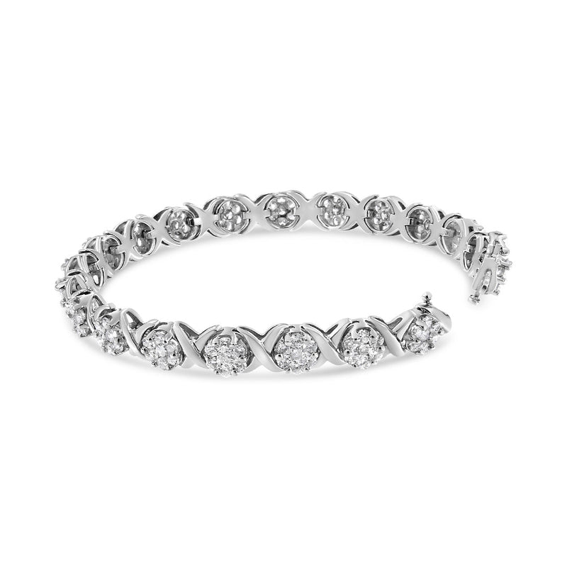 Bids.com 14K White Gold 6-1/3 Cttw Round Brilliant-Cut Diamond Round Cluster & X-Link 7" Tennis Bracelet (I-J Color, SI2-I1 Clarity) Bracelets White Smoke White.Gold / 7