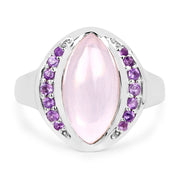Bids.com 3.57 Carat Genuine Rose Quartz And Amethyst .925 Sterling Silver Ring Rings White Smoke size 6.00,size 7.00,size 8.00,size 9.00