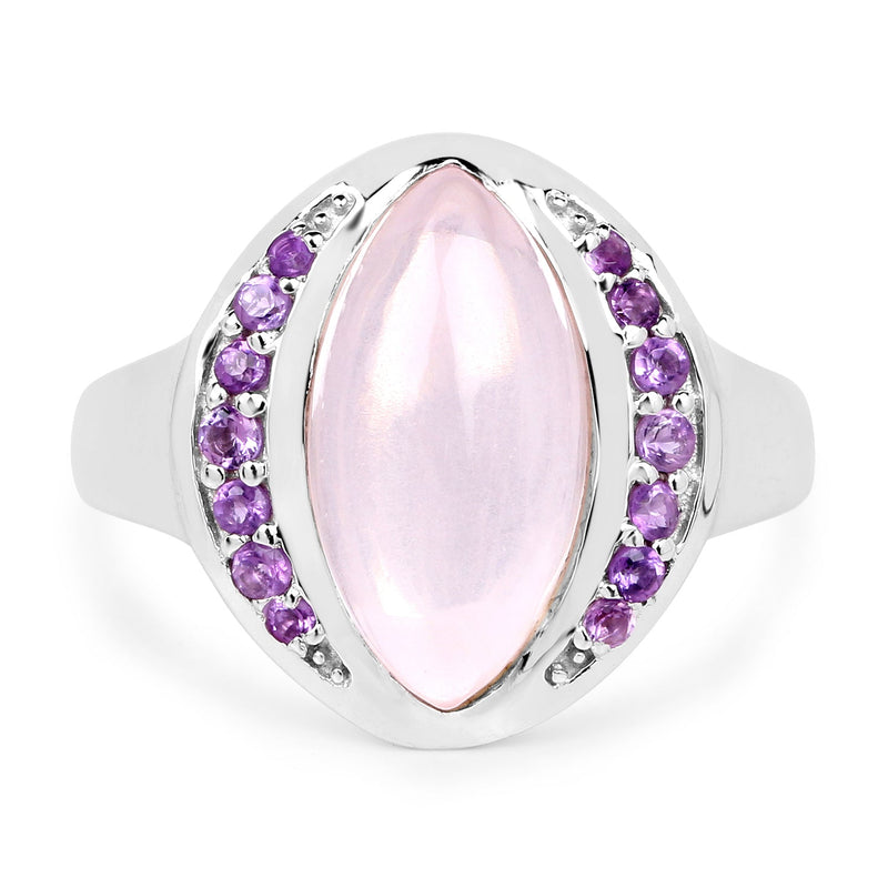 Bids.com 3.57 Carat Genuine Rose Quartz And Amethyst .925 Sterling Silver Ring Rings White Smoke size 6.00,size 7.00,size 8.00,size 9.00