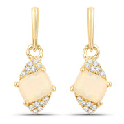 Bids.com 0.57 Carat Genuine Ethiopian Opal and White Diamond 14K Yellow Gold Earrings Earrings White Smoke