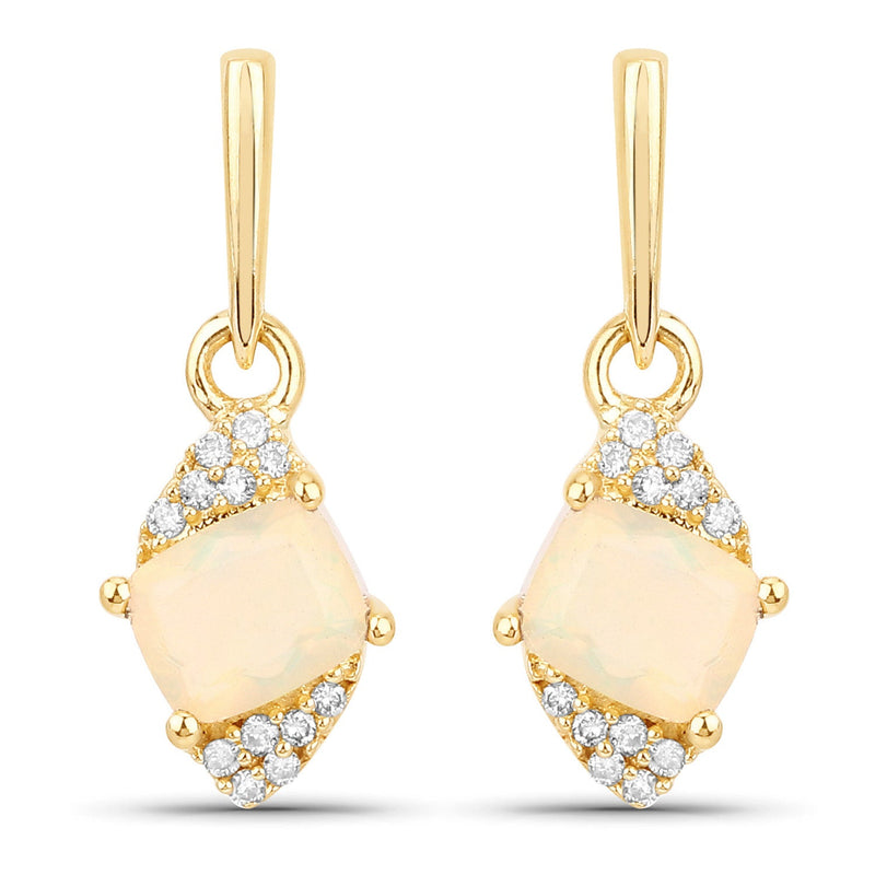 Bids.com 0.57 Carat Genuine Ethiopian Opal and White Diamond 14K Yellow Gold Earrings Earrings White Smoke