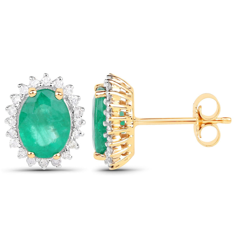 Bids.com 2.66 Carat Genuine Zambian Emerald and White Diamond 14K Yellow Gold Earrings Earrings White Smoke