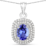 Bids.com 1.41 Carat Genuine Tanzanite and White Diamond 14K White Gold Pendant Pendants White Smoke