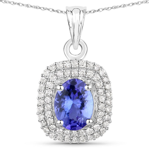 Bids.com 1.41 Carat Genuine Tanzanite and White Diamond 14K White Gold Pendant Pendants White Smoke