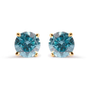 Bids.com 14K Yellow Gold 1.0 Cttw Treated Aqua Blue Diamond Classic Solitaire Stud Earrings (Aqua Blue Color, I2-I3 Clarity) Earrings White Smoke Yellow.Gold / 1.15