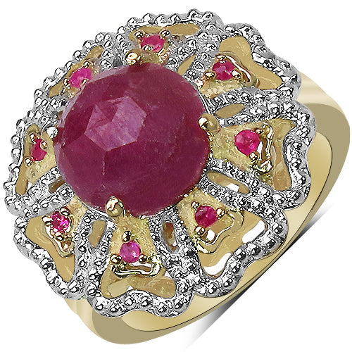 Bids.com 14K Yellow Gold Plated 5.56 Carat Genuine Pink Sapphire, Ruby & White Diamond .925 Sterling Silver Ring Rings White Smoke size 8.00,size 6.00,size 7.00,size 9.00