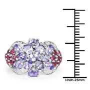 Bids.com 2.91 Carat Genuine Tanzanite and Rhodolite .925 Sterling Silver Ring Rings White Smoke size 6.00,size 7.00,size 8.00,size 9.00