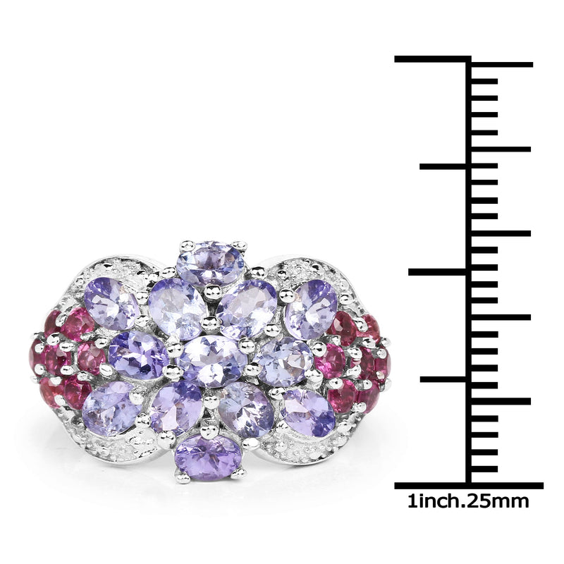 Bids.com 2.91 Carat Genuine Tanzanite and Rhodolite .925 Sterling Silver Ring Rings White Smoke size 6.00,size 7.00,size 8.00,size 9.00