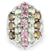 Bids.com 6.74 Carat Genuine Brown Tourmaline, Pink Tourmaline & Green Tourmaline .925 Sterling Silver Ring Rings White Smoke size 6.00,size 7.00,size 8.00,size 12.00,size 9.00,size 10.00,size 11.00