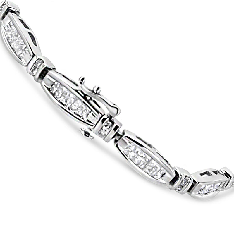 Bids.com 14K White Gold 2.0 Cttw Princess and Round Diamond Bar and Link Bracelet (I-J Color, I1-I2 Clarity) - 7.25" Inches Bracelets White Smoke White.Gold / 7.25