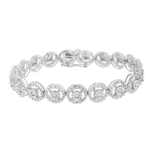 Bids.com .925 Sterling Silver 1.0 Cttw Diamond Nested Circle Miracle Set Open Wheel 7" Fashion Link Bracelet (I-J Color, I3 Clarity) Bracelets White Smoke White.Sterling Silver / 7