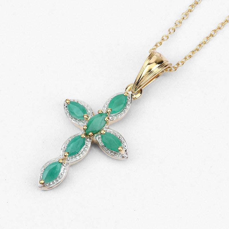 Bids.com 18K Yellow Gold Plated 0.84 Carat Genuine Emerald .925 Sterling Silver Pendant Pendants White Smoke size 16.00,size 18.00,size 20.00