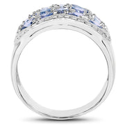 Bids.com 2.62 Carat Genuine Tanzanite and White Topaz .925 Sterling Silver Ring Rings White Smoke size 6.00,size 7.00,size 8.00,size 9.00
