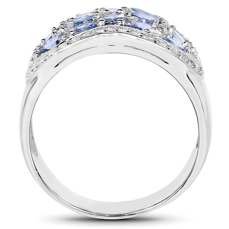 Bids.com 2.62 Carat Genuine Tanzanite and White Topaz .925 Sterling Silver Ring Rings White Smoke size 6.00,size 7.00,size 8.00,size 9.00