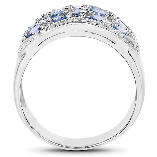 Bids.com 2.62 Carat Genuine Tanzanite and White Topaz .925 Sterling Silver Ring Rings White Smoke size 6.00,size 7.00,size 8.00,size 9.00