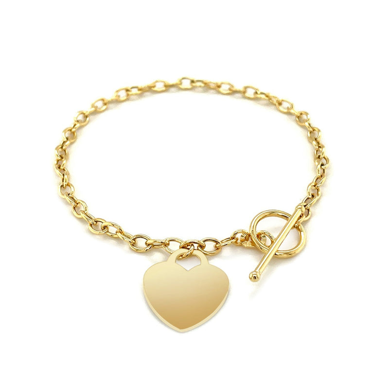 Bids.com Toggle Bracelet with Heart Charm in 14k Yellow Gold Bracelets White Smoke 7.5 / Yellow Gold,One / Yellow Gold