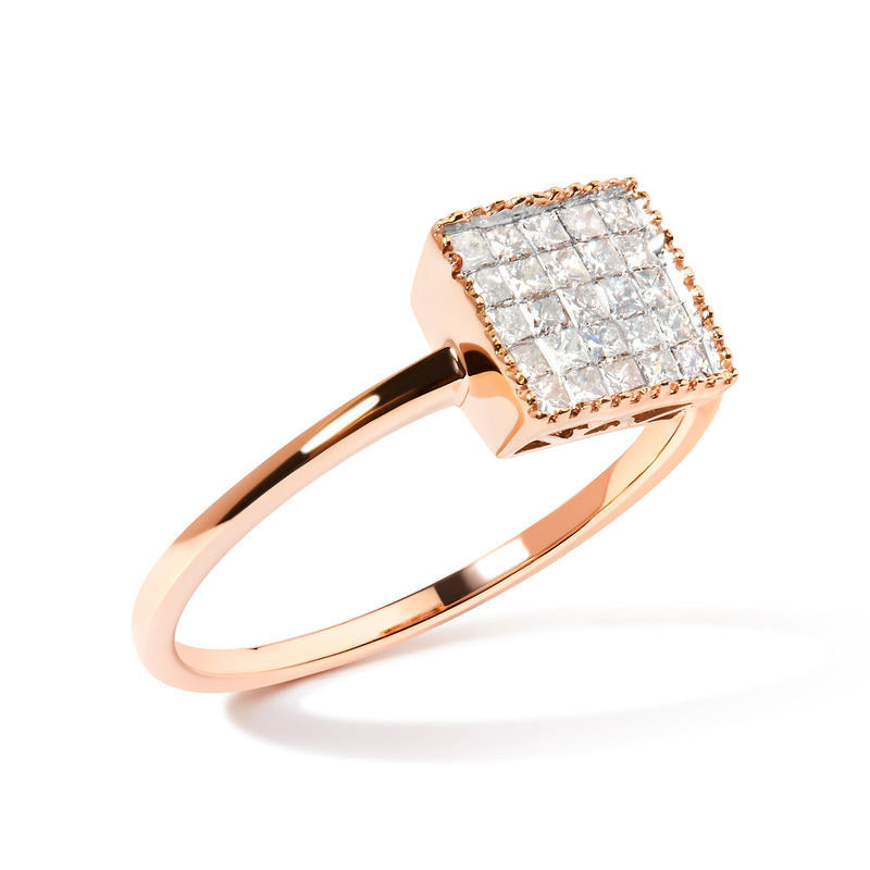 Bids.com 10K Rose Gold 1/3 Cttw Invisible Set Princess Cut Diamond Composite Square Shape Ring (H-I color, I1-I2 clarity) - Size 5 Rings White Smoke 5 / Rose.Gold,6 / Rose.Gold,7 / Rose.Gold,8 / Rose.Gold,9 / Rose.Gold