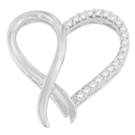 Bids.com .925 Sterling Silver 1/4 cttw Round Cut Diamond Ribbon and Heart Accent Pendant Necklace (H-I, I2-I3) Necklaces White Smoke White.Sterling Silver / 18