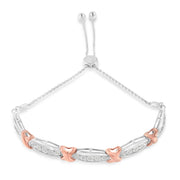 Bids.com .925 Sterling Silver 1/4 Cttw Round-Cut Diamond X & Tapered Bar Miracle-Set Bolo Bracelet (I-J Color, I3 Clarity) - Two Tone Rose Gold & Silver Bracelets White Smoke WhiteRose.Sterling Silver / 7