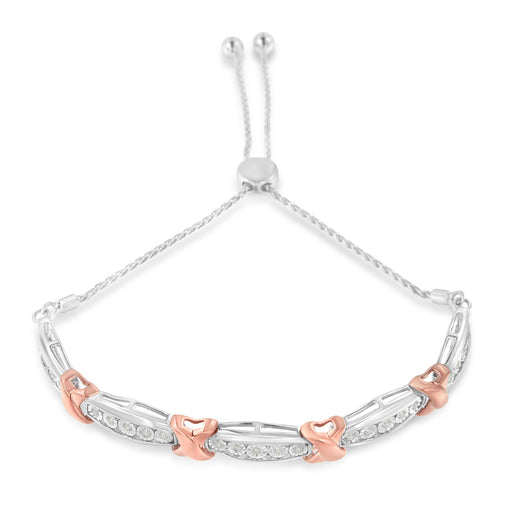 Bids.com .925 Sterling Silver 1/4 Cttw Round-Cut Diamond X & Tapered Bar Miracle-Set Bolo Bracelet (I-J Color, I3 Clarity) - Two Tone Rose Gold & Silver Bracelets White Smoke WhiteRose.Sterling Silver / 7