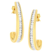 Bids.com 10K Yellow Gold 1 cttw Channel Set Diamond J-Hoop Earrings (H-I Clarity, I1-I2 Color) Earrings White Smoke Yellow.Gold / 1