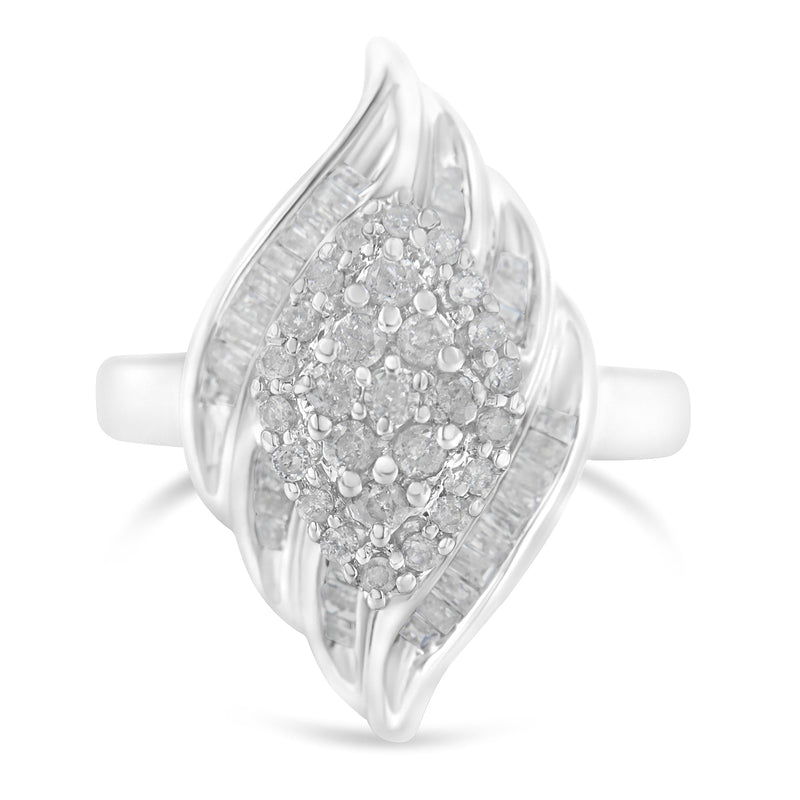Bids.com .925 Sterling Silver Â¾ Cttw Round and Baguette Cut Diamond Stair-Stepped Cluster Waterfall Cocktail Ring (I-J Color, I2-I3 Clarity) - Size 6 Rings White Smoke 7 / White.Sterling Silver,6 / White.Sterling Silver,8 / White.Sterling Silver,7.75 / White.Sterling Silver,7.5 / White.Sterling Silver,7.25 / White.Sterling Silver,6.75 / White.Sterling Silver,6.5 / White.Sterling Silver,6.25 / White.Sterling Silver