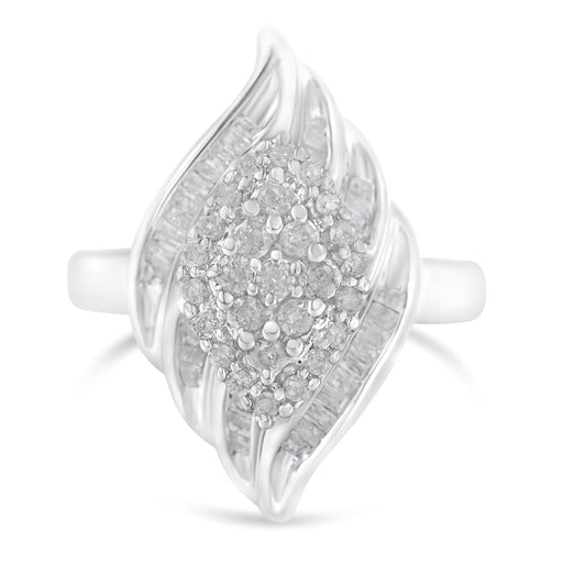 Bids.com .925 Sterling Silver Â¾ Cttw Round and Baguette Cut Diamond Stair-Stepped Cluster Waterfall Cocktail Ring (I-J Color, I2-I3 Clarity) - Size 6 Rings White Smoke 7 / White.Sterling Silver,6 / White.Sterling Silver,8 / White.Sterling Silver,7.75 / White.Sterling Silver,7.5 / White.Sterling Silver,7.25 / White.Sterling Silver,6.75 / White.Sterling Silver,6.5 / White.Sterling Silver,6.25 / White.Sterling Silver