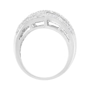 Bids.com .925 Sterling Silver 1.0 Cttw Channel Set Alternating Round and Baguette Diamond Cross-over Bypass Ring Band (I-J Color, I2-I3 Clarity) - Size 7 Rings White Smoke 8 / White.Sterling Silver,6 / White.Sterling Silver,7 / White.Sterling Silver,9 / White.Sterling Silver
