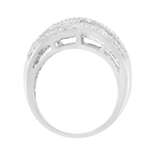 Bids.com .925 Sterling Silver 1.0 Cttw Channel Set Alternating Round and Baguette Diamond Cross-over Bypass Ring Band (I-J Color, I2-I3 Clarity) - Size 7 Rings White Smoke 8 / White.Sterling Silver,6 / White.Sterling Silver,7 / White.Sterling Silver,9 / White.Sterling Silver