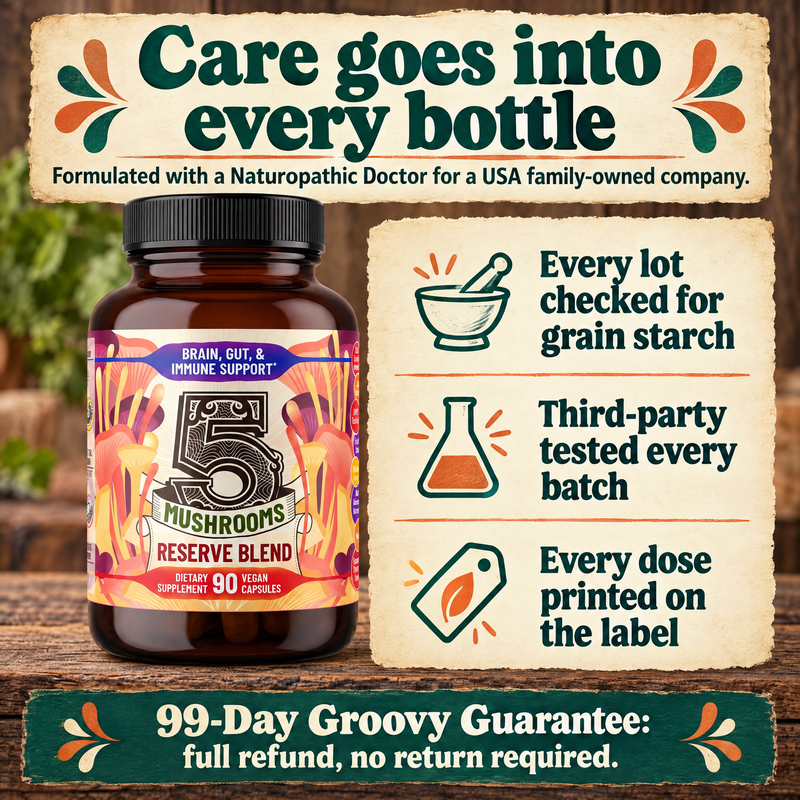 Hippie Farms Premium Immunity, Gut Health, and Brain Cognition Formula - 5 Mushrooms Reserve Blend Vitamins & Supplements Bisque