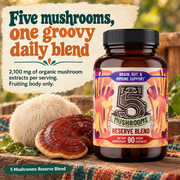 Hippie Farms Premium Immunity, Gut Health, and Brain Cognition Formula - 5 Mushrooms Reserve Blend Vitamins & Supplements Antique White