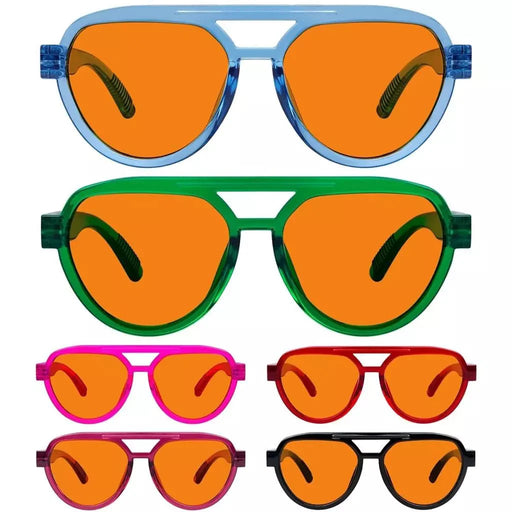 eyekeeper.com 6 Pack 100% Blue Blocking Glasses Orange Lens Metalless Screwless Pilot R2312-B98 Eyeglasses White Smoke 6 Pairs Mix / without magnification