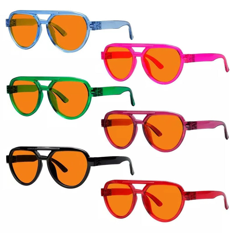 eyekeeper.com 6 Pack 100% Blue Blocking Glasses Orange Lens Metalless Screwless Pilot R2312-B98 Eyeglasses White Smoke 6 Pairs Mix / without magnification
