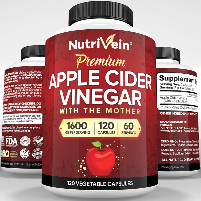 Nutrivein Nutrivein Premium Apple Cider Vinegar Supplements with Mother - 1600 mg - 120 Capsules 9B-W5LZ-LO3O Light Steel Blue