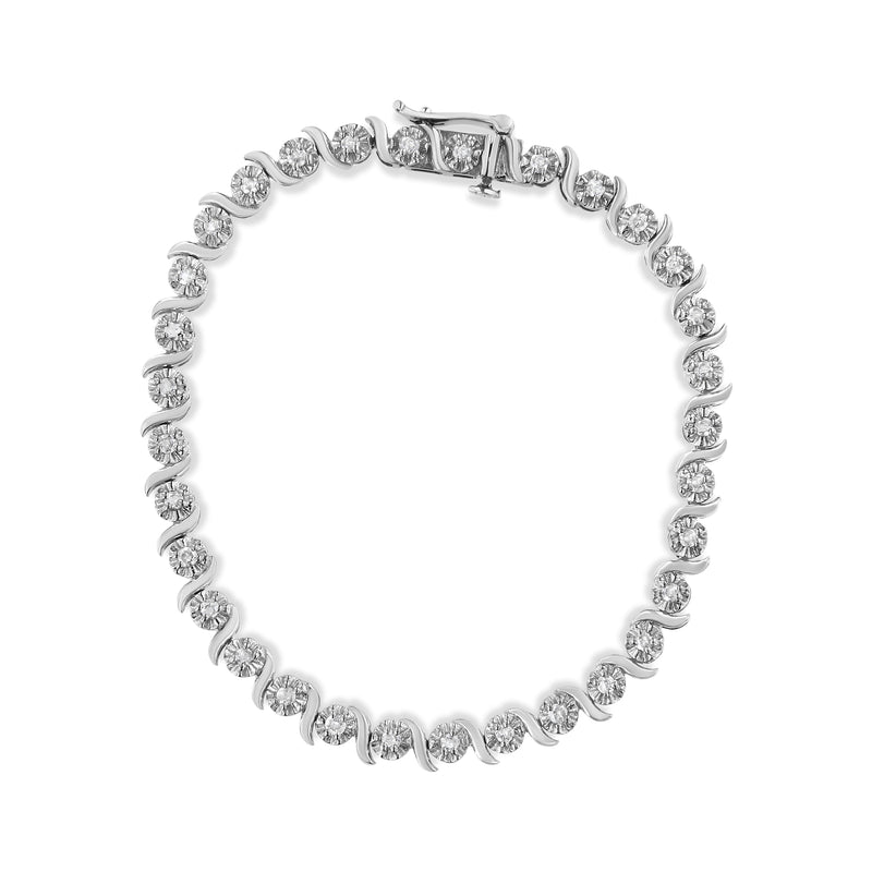 Bids.com .925 Sterling Silver 1.0 Cttw Diamond Spiral Wave Curved-Link 7" Tennis Bracelet (I-J Color, I3 Clarity) Bracelets White Smoke White.Sterling Silver / 7