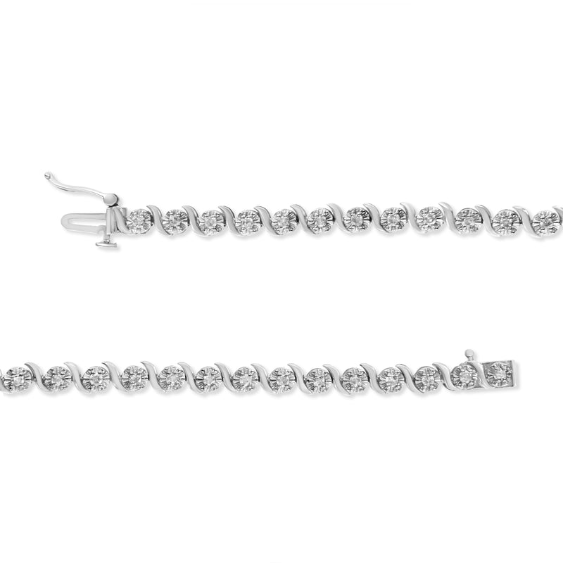 Bids.com .925 Sterling Silver 1.0 Cttw Diamond Spiral Wave Curved-Link 7" Tennis Bracelet (I-J Color, I3 Clarity) Bracelets White Smoke White.Sterling Silver / 7