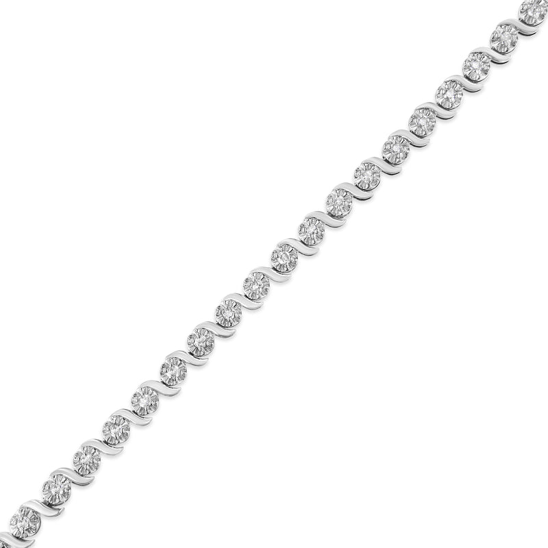 Bids.com .925 Sterling Silver 1.0 Cttw Diamond Spiral Wave Curved-Link 7" Tennis Bracelet (I-J Color, I3 Clarity) Bracelets White Smoke White.Sterling Silver / 7