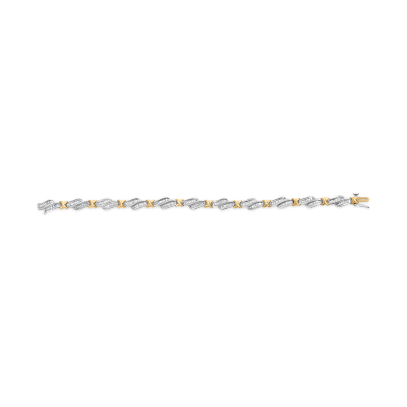 Bids.com 10k Two-Toned Gold 2.00 Cttw Channel Set Baguette-Diamond Weave and  "X" Spiral Link Bracelet (H-I Color, I1-I2 Clarity) - 7" Bracelets White Smoke YellowWhite.Gold / 7