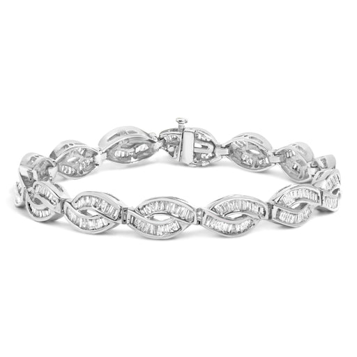 Bids.com 14K White Gold 2.00 Cttw Channel Set Baguette Diamond Vintage Style Link Bracelet (G-H Color, SI1-SI2 Clarity) - 7.25" Bracelets White Smoke White.Gold / 7.25