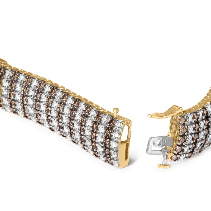 Bids.com 10K Yellow Gold 10-1/3 Cttw Alternating Coco Color and White Diamond 5 Row Tennis Bracelet (Brown/H-I Color, SI1-SI2 Clarity) - Size 7.25 Bracelets White Smoke Yellow.Gold / 7.25