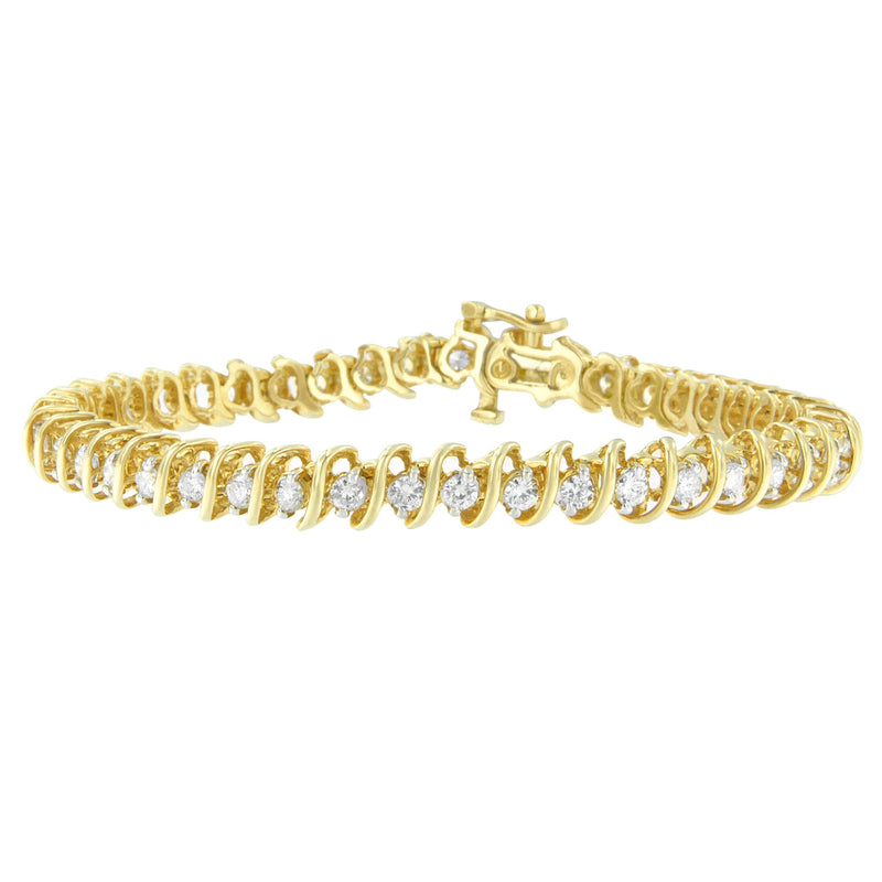 Bids.com 14K Yellow Gold Round Cut Diamond Spiral Link Bracelet (3.00 cttw, H-I Color, SI2-I1 Clarity) Bracelets White Smoke Yellow.Gold / 7
