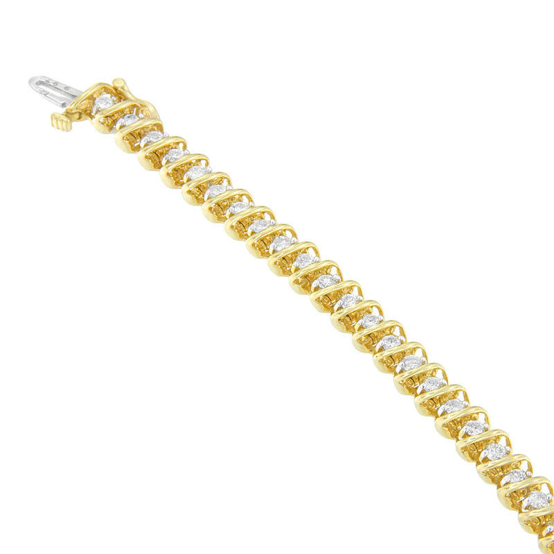 Bids.com 14K Yellow Gold Round Cut Diamond Spiral Link Bracelet (3.00 cttw, H-I Color, SI2-I1 Clarity) Bracelets White Smoke Yellow.Gold / 7