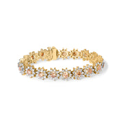Bids.com 14K Yellow Gold 8.00 Cttw Champagne Diamond Floral Cluster Halo Link Bracelet (H-I Color, I1-I2 Clarity) Bracelets White Smoke Yellow.Gold / 7