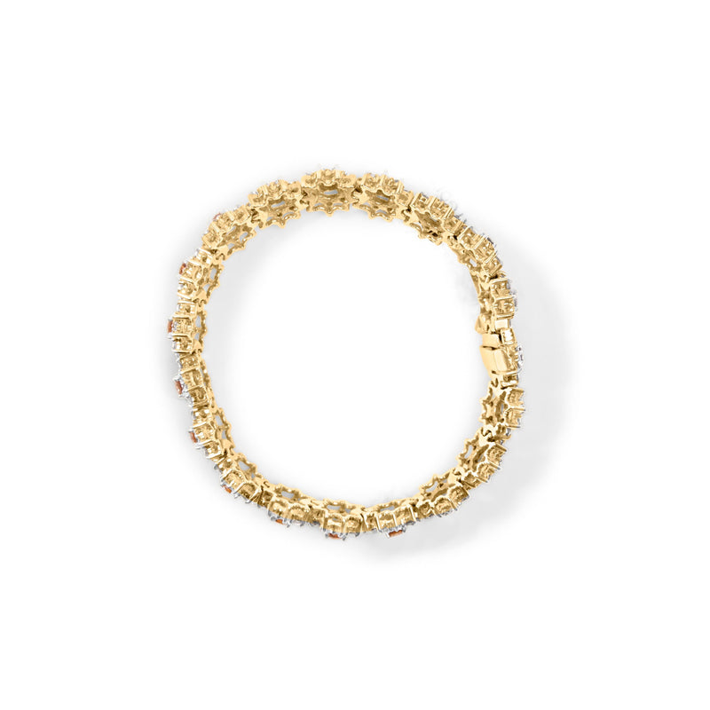 Bids.com 14K Yellow Gold 8.00 Cttw Champagne Diamond Floral Cluster Halo Link Bracelet (H-I Color, I1-I2 Clarity) Bracelets White Smoke Yellow.Gold / 7