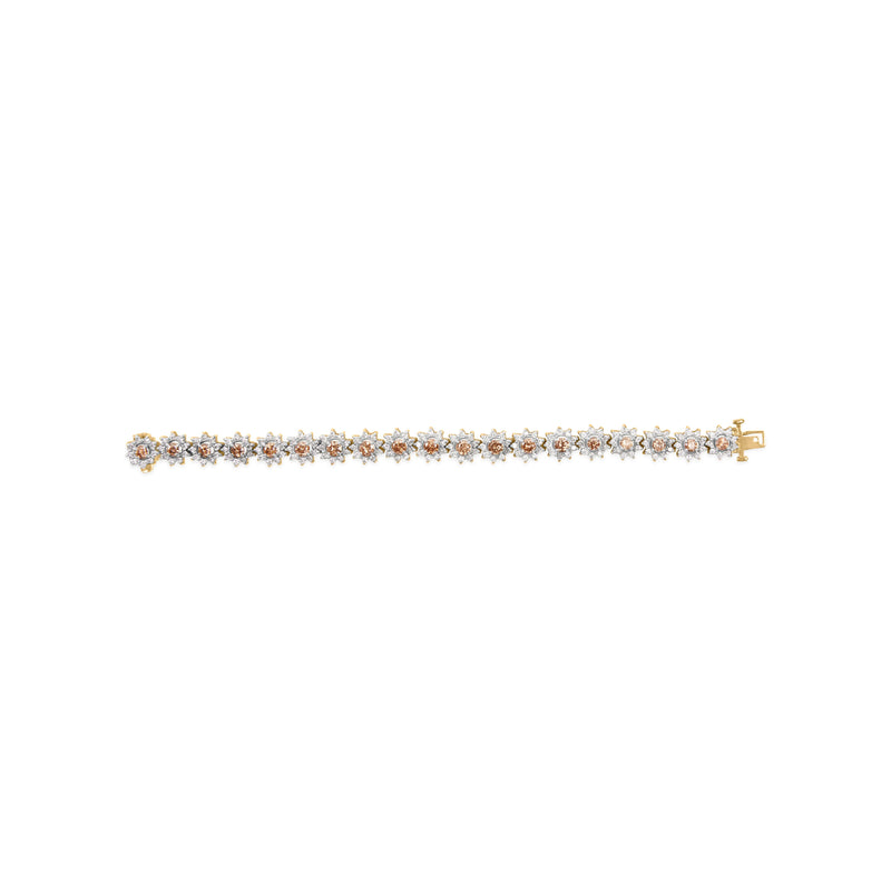 Bids.com 14K Yellow Gold 8.00 Cttw Champagne Diamond Floral Cluster Halo Link Bracelet (H-I Color, I1-I2 Clarity) Bracelets White Smoke Yellow.Gold / 7