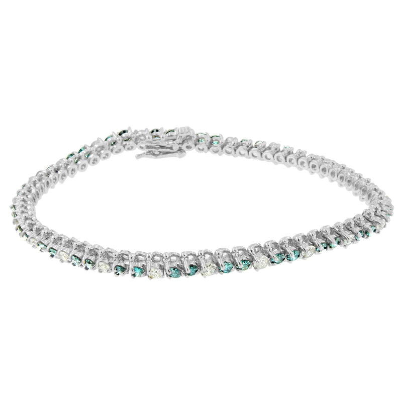 Bids.com 14K White Gold 4 5/8 Cttw Alternating White and Blue Diamond Martini Set Tennis Bracelet (H-I Color, I1-I2 Clarity) - 7" Inches Bracelets White Smoke White.Gold / 7