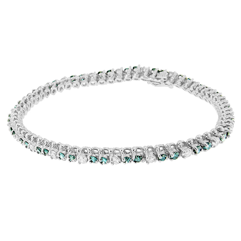 Bids.com 14K White Gold 4 5/8 Cttw Alternating White and Blue Diamond Martini Set Tennis Bracelet (H-I Color, I1-I2 Clarity) - 7" Inches Bracelets White Smoke White.Gold / 7