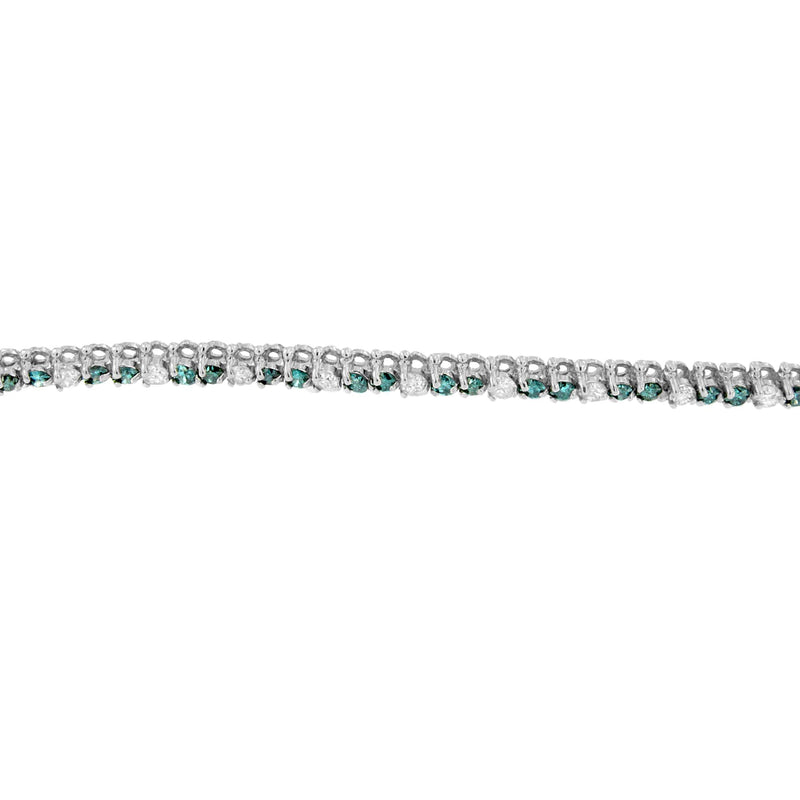 Bids.com 14K White Gold 4 5/8 Cttw Alternating White and Blue Diamond Martini Set Tennis Bracelet (H-I Color, I1-I2 Clarity) - 7" Inches Bracelets White Smoke White.Gold / 7