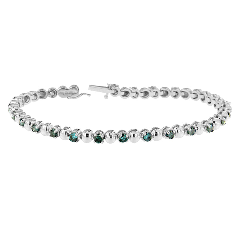 Bids.com 14K White Gold Round-Cut Blue Diamonds Bracelet (3.00 cttw, Blue Color, Clarity) Bracelets White Smoke White.Gold / 7