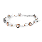 Bids.com 10K White Gold 4.0 Cttw Champagne and White Diamond Floral Cluster and Station Link Bracelet (H-I Color, SI2-I1 Clarity) - 7" Inches Bracelets White Smoke White.Gold / 7